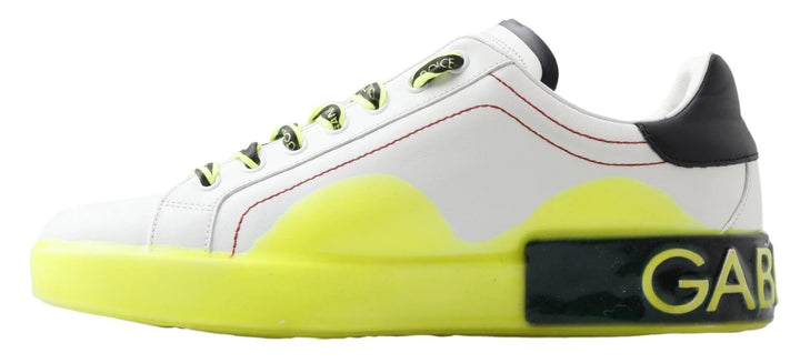 Dolce &amp; Gabbana White Yellow Portofino Leather Sneakers Shoes by Dolce &amp; Gabbana outlet now on sale