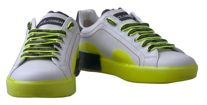 Dolce &amp; Gabbana White Yellow Portofino Leather Sneakers Shoes by Dolce &amp; Gabbana outlet now on sale