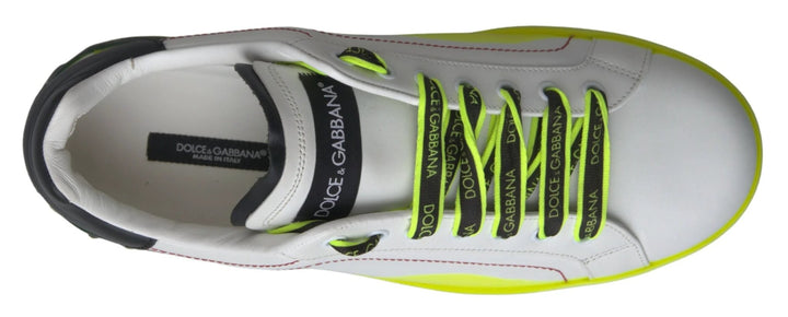 Dolce &amp; Gabbana White Yellow Portofino Leather Sneakers Shoes by Dolce &amp; Gabbana outlet now on sale
