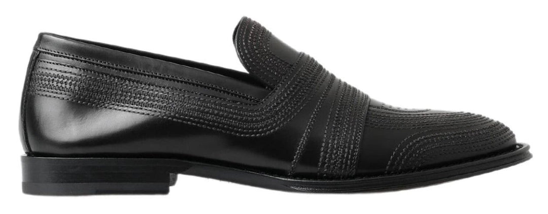 Dolce &amp; Gabbana Black Leather Slipper Loafers Stitched Shoes by Dolce &amp; Gabbana outlet now on sale