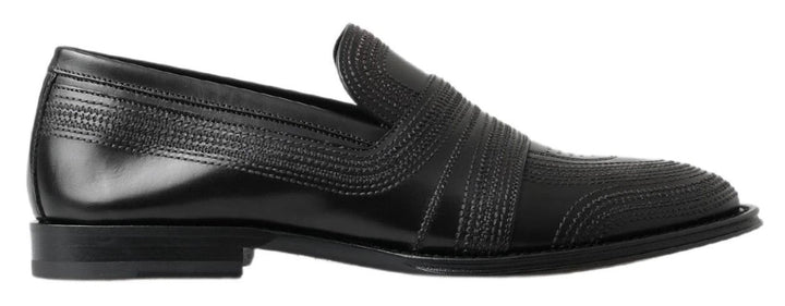 Dolce &amp; Gabbana Black Leather Slipper Loafers Stitched Shoes by Dolce &amp; Gabbana outlet now on sale