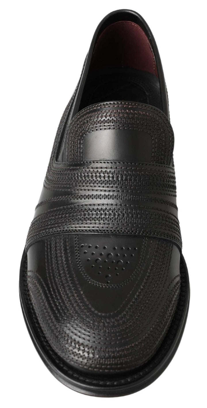 Dolce &amp; Gabbana Black Leather Slipper Loafers Stitched Shoes by Dolce &amp; Gabbana outlet now on sale