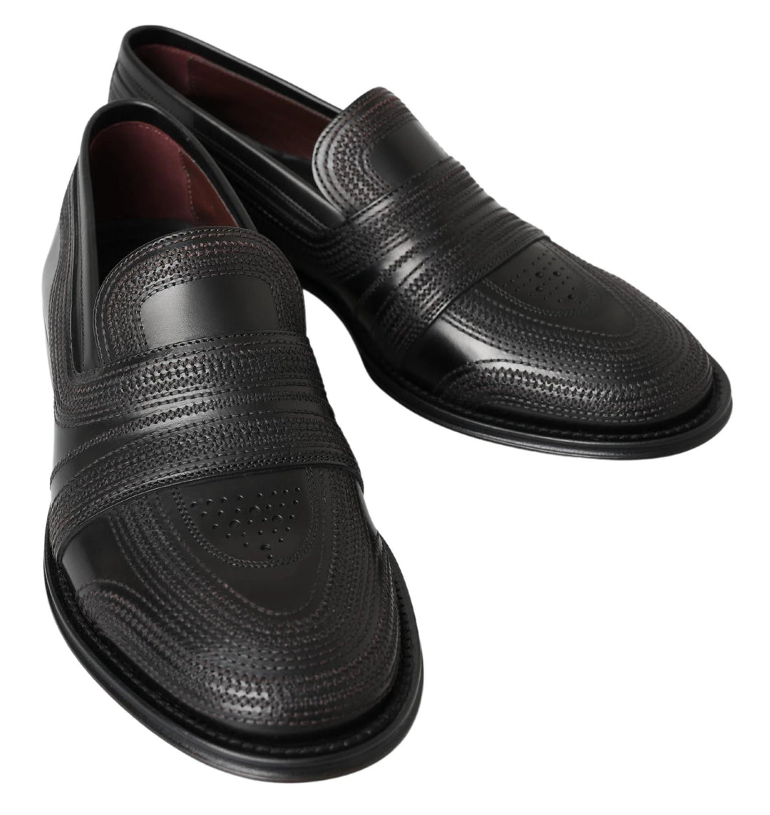 Dolce &amp; Gabbana Black Leather Slipper Loafers Stitched Shoes by Dolce &amp; Gabbana outlet now on sale