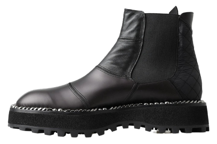 Dolce &amp; Gabbana Sample Sale Dolce &amp; Gabbana Black Leather Slip on Stretch Boots - | Designer outlet