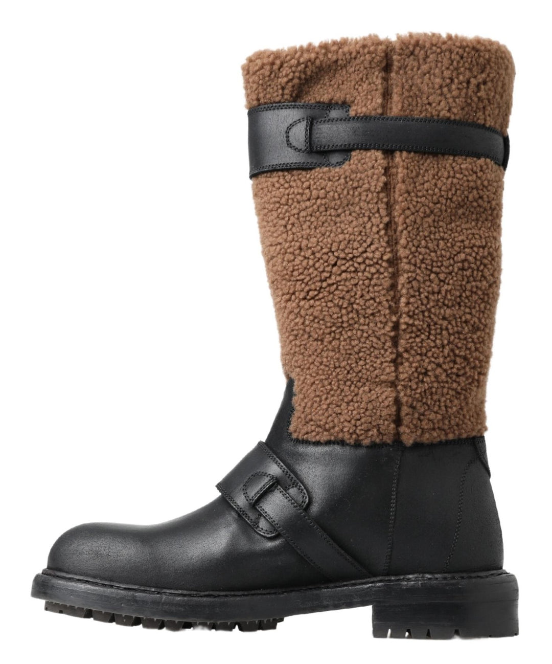 Dolce &amp; Gabbana Sample Sale Dolce &amp; Gabbana Black Leather Brown Shearling Boots - | Designer outlet