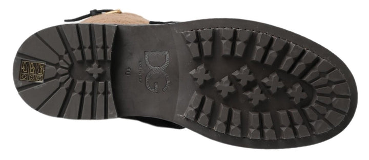 Dolce &amp; Gabbana Sample Sale Dolce &amp; Gabbana Black Leather Brown Shearling Boots - | Designer outlet
