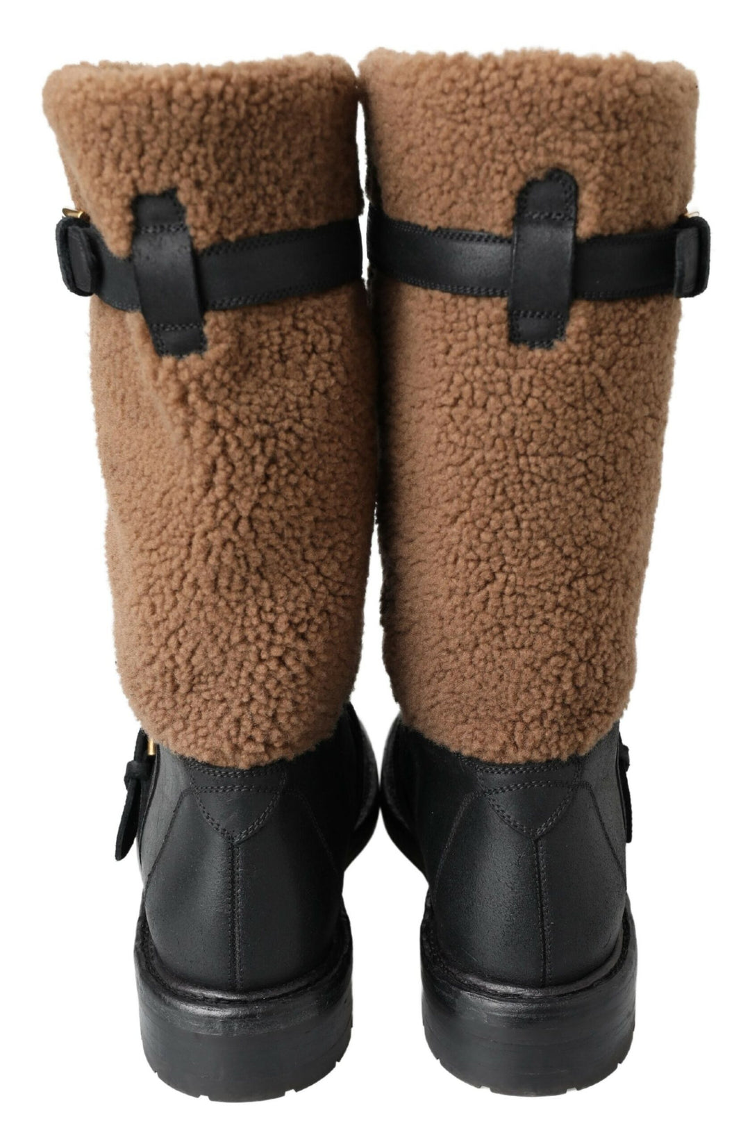 Dolce &amp; Gabbana Sample Sale Dolce &amp; Gabbana Black Leather Brown Shearling Boots - | Designer outlet