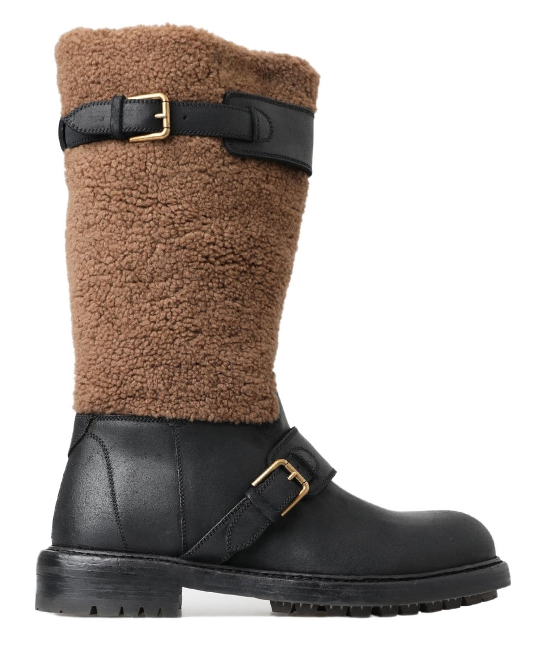 Dolce &amp; Gabbana Sample Sale Dolce &amp; Gabbana Black Leather Brown Shearling Boots - | Designer outlet