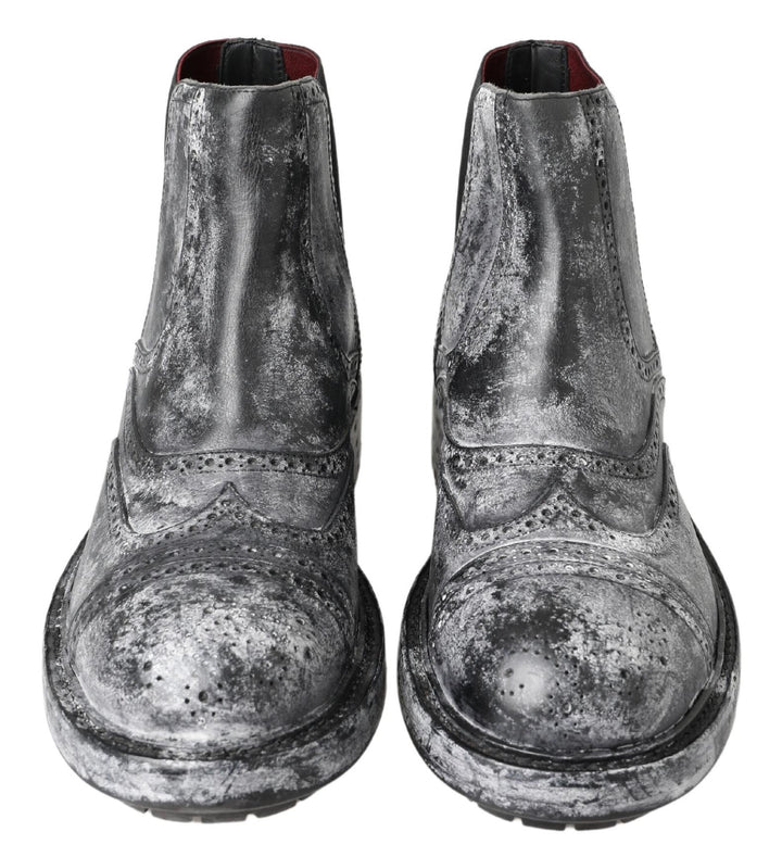 Dolce &amp; Gabbana Sample Sale Dolce &amp; Gabbana Black Gray Leather Ankle Boots - | Designer outlet
