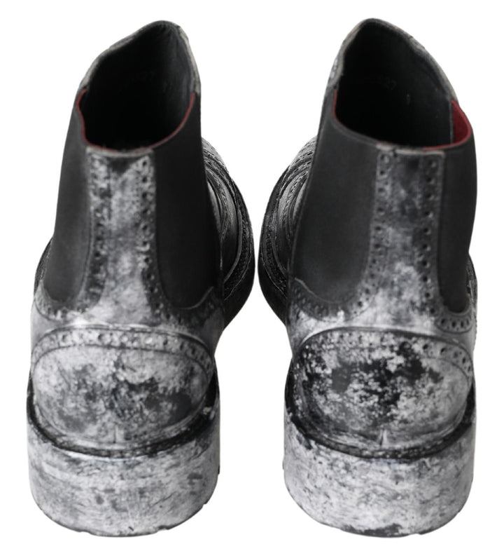 Dolce &amp; Gabbana Sample Sale Dolce &amp; Gabbana Black Gray Leather Ankle Boots - | Designer outlet
