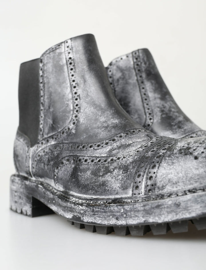 Dolce &amp; Gabbana Sample Sale Dolce &amp; Gabbana Black Gray Leather Ankle Boots - | Designer outlet