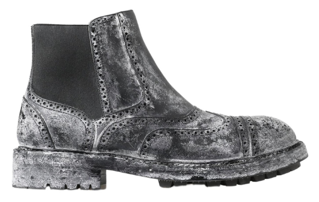 Dolce &amp; Gabbana Sample Sale Dolce &amp; Gabbana Black Gray Leather Ankle Boots - | Designer outlet
