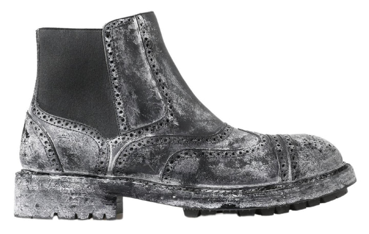 Dolce &amp; Gabbana Sample Sale Dolce &amp; Gabbana Black Gray Leather Ankle Boots - | Designer outlet
