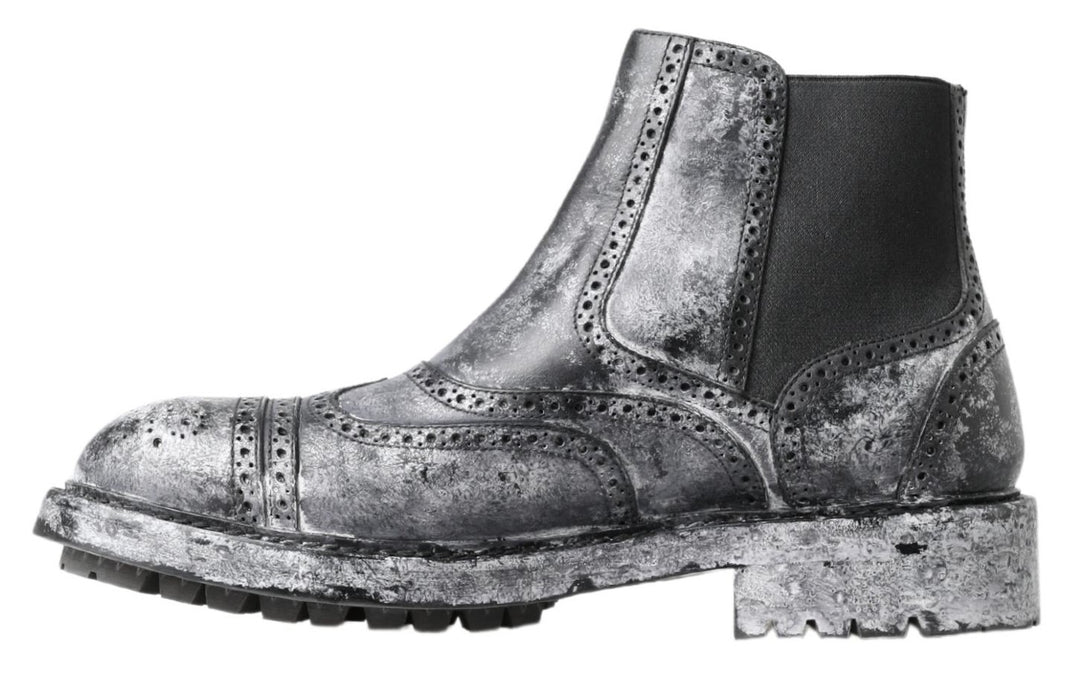 Dolce &amp; Gabbana Sample Sale Dolce &amp; Gabbana Black Gray Leather Ankle Boots - | Designer outlet
