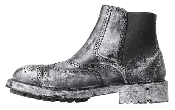 Dolce &amp; Gabbana Sample Sale Dolce &amp; Gabbana Black Gray Leather Ankle Boots - | Designer outlet