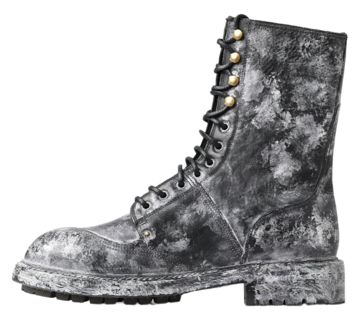 Dolce &amp; Gabbana Sample Sale Dolce &amp; Gabbana Black Gray Leather Mid Calf Boots Shoes - | Designer outlet