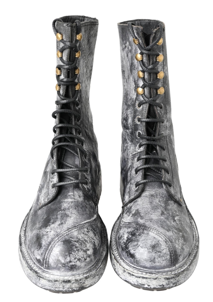 Dolce &amp; Gabbana Sample Sale Dolce &amp; Gabbana Black Gray Leather Mid Calf Boots Shoes - | Designer outlet