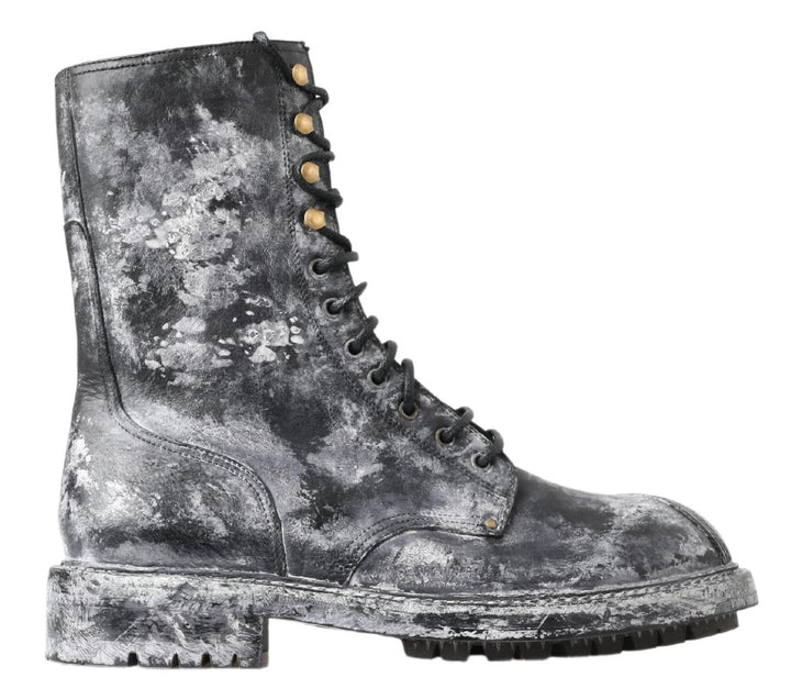 Dolce &amp; Gabbana Sample Sale Dolce &amp; Gabbana Black Gray Leather Mid Calf Boots Shoes - | Designer outlet