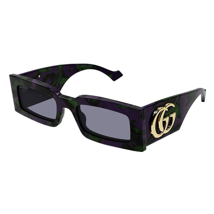Gucci Sunglasses Rectangle Full Rim, Big Spotted Purple And Green Havana Frame and Grey Lavander Lens GG1425S003