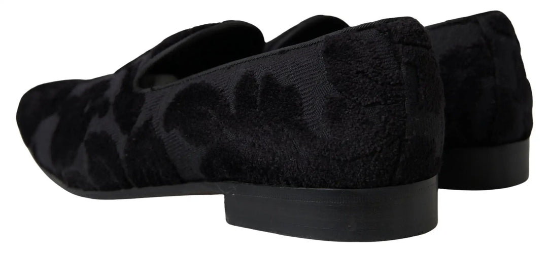 Dolce &amp; Gabbana Black Brocade Loafers Formal Shoes