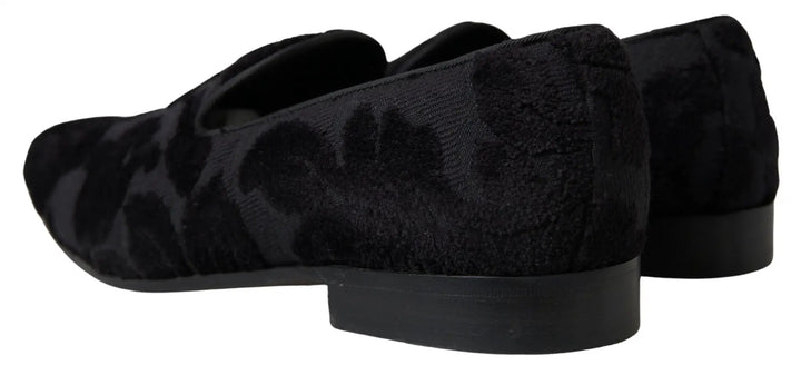 Dolce &amp; Gabbana Black Brocade Loafers Formal Shoes