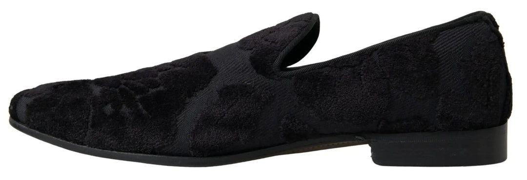 Dolce &amp; Gabbana Black Brocade Loafers Formal Shoes