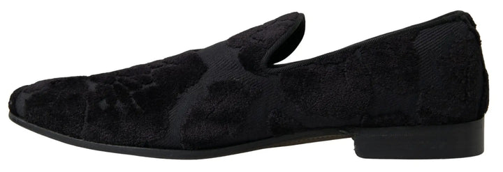 Dolce &amp; Gabbana Black Brocade Loafers Formal Shoes