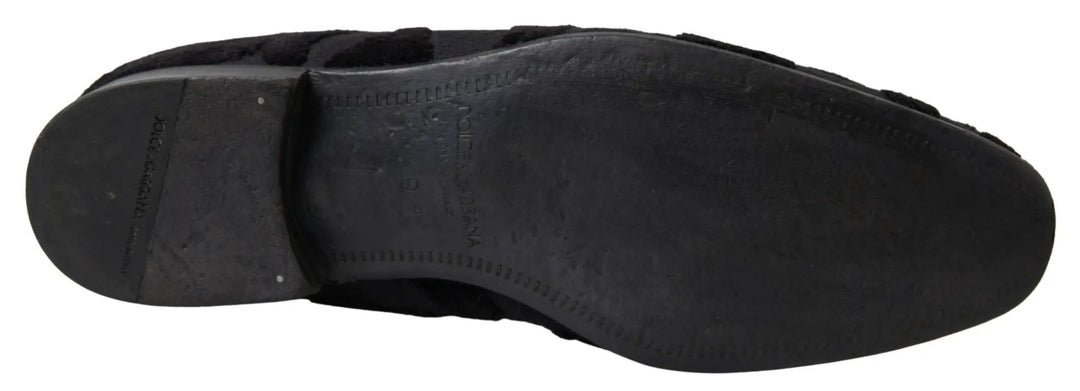 Dolce &amp; Gabbana Black Brocade Loafers Formal Shoes