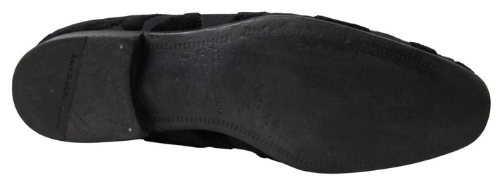 Dolce &amp; Gabbana Black Brocade Loafers Formal Shoes