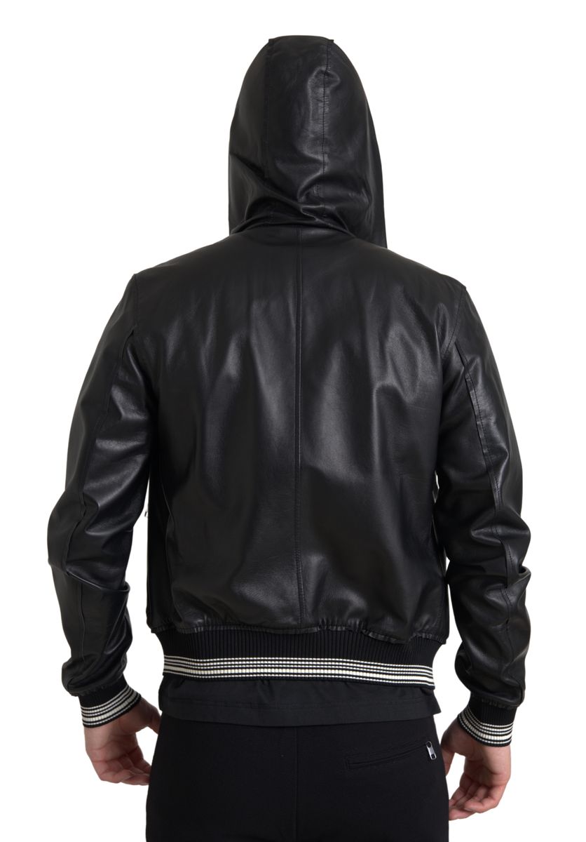 Dolce & Gabbana - Dolce & Gabbana Elegant Black Leather Bomber Jacket - JKT3680 - 46 - Ask Me Wear