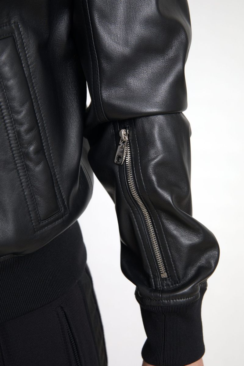 Dolce & Gabbana - Dolce & Gabbana Elegant Black Leather Bomber Jacket - JKT3710 - 54 - Ask Me Wear