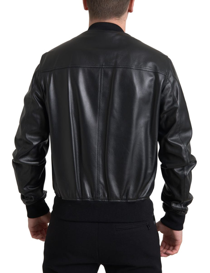 Dolce & Gabbana - Dolce & Gabbana Elegant Black Leather Bomber Jacket - JKT3710 - 54 - Ask Me Wear