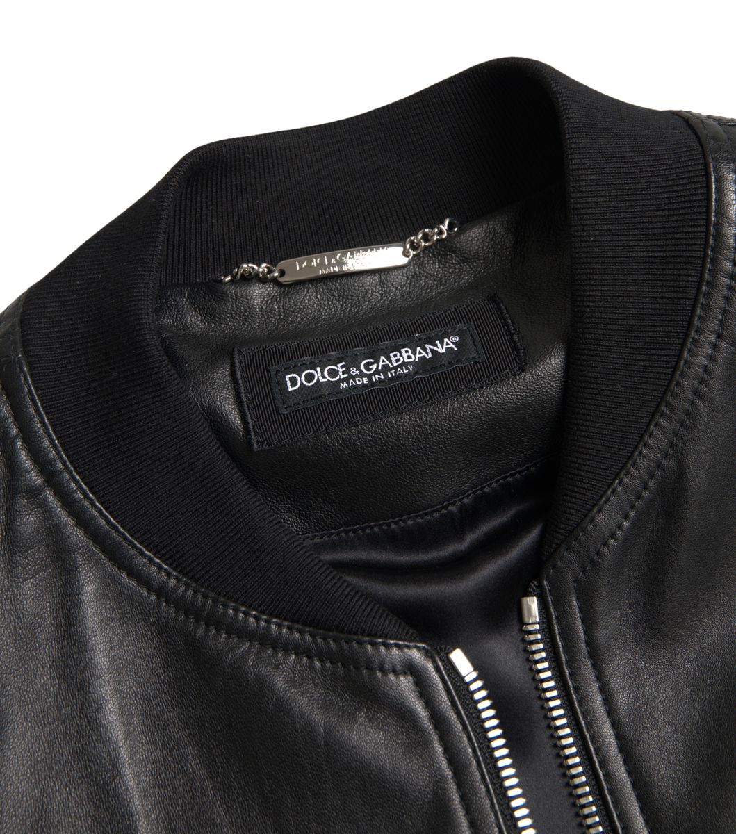 Dolce & Gabbana - Dolce & Gabbana Elegant Black Leather Bomber Jacket - JKT3710 - 54 - Ask Me Wear