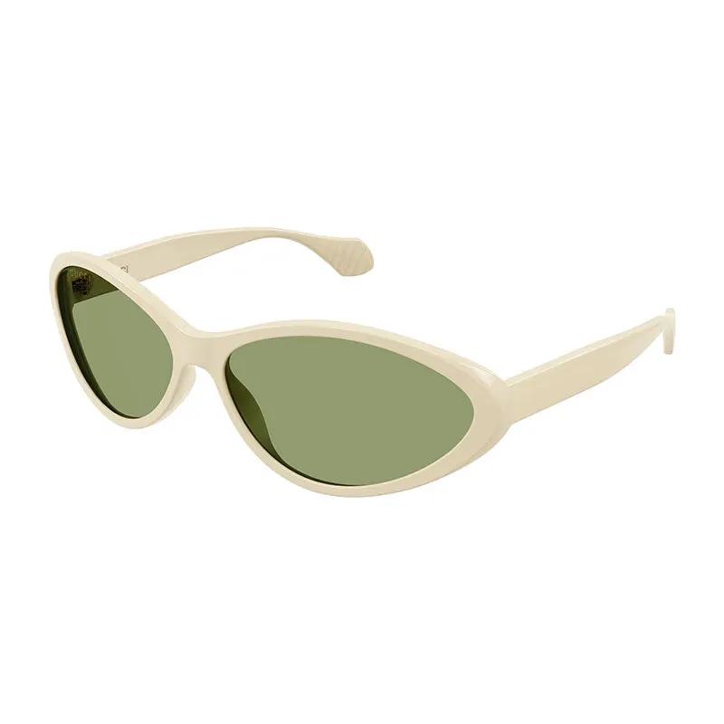 Gucci Sunglasses Cat Eye Full Rim, Shiny Ivory Frame And Green Lens Gg1377S001