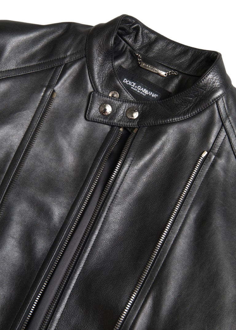 Dolce & Gabbana - Dolce & Gabbana Sleek Black Leather Biker Jacket - JKT3653 - 48 - Ask Me Wear