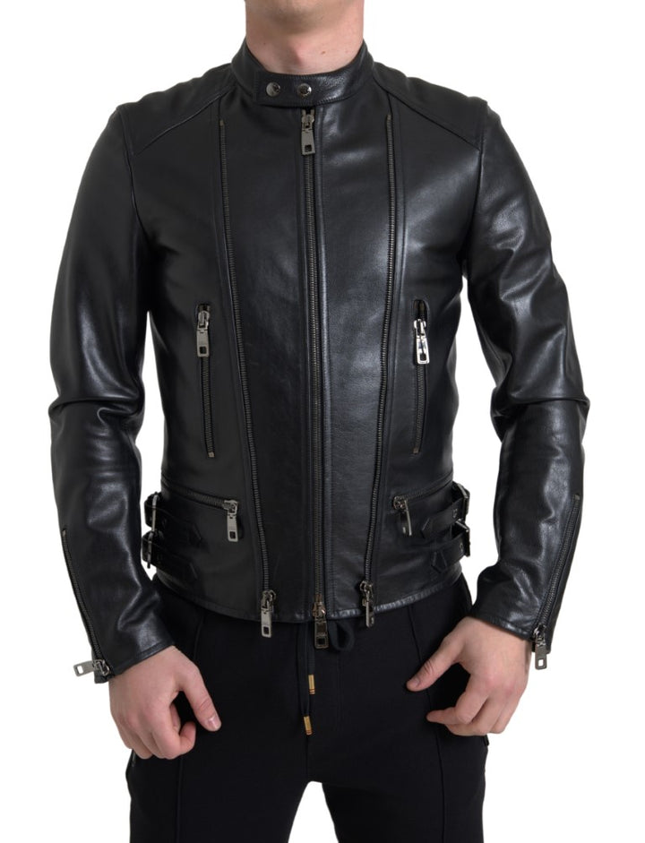 Dolce & Gabbana - Dolce & Gabbana Sleek Black Leather Biker Jacket - JKT3653 - 48 - Ask Me Wear