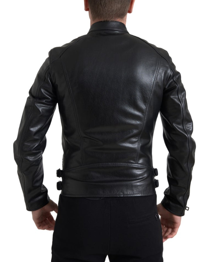 Dolce & Gabbana - Dolce & Gabbana Sleek Black Leather Biker Jacket - JKT3653 - 48 - Ask Me Wear