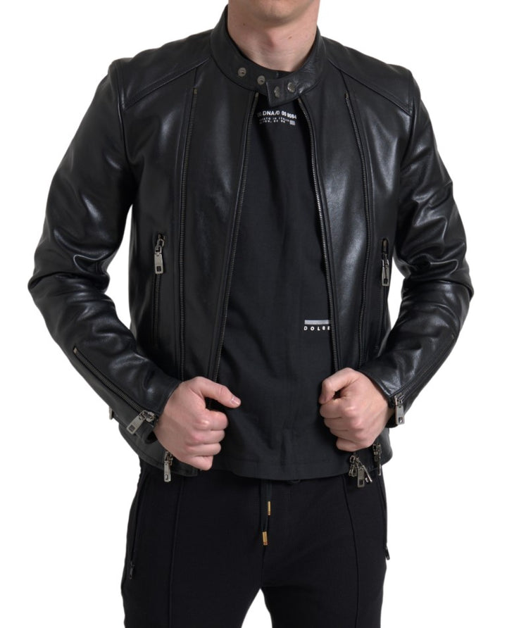 Dolce & Gabbana - Dolce & Gabbana Sleek Black Leather Biker Jacket - JKT3653 - 48 - Ask Me Wear