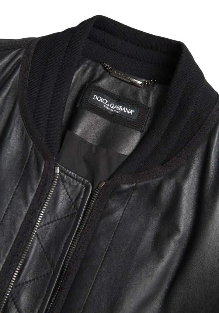 Dolce & Gabbana - Dolce & Gabbana Elegant Black Leather Bomber Jacket - JKT3659 - 44 - Ask Me Wear