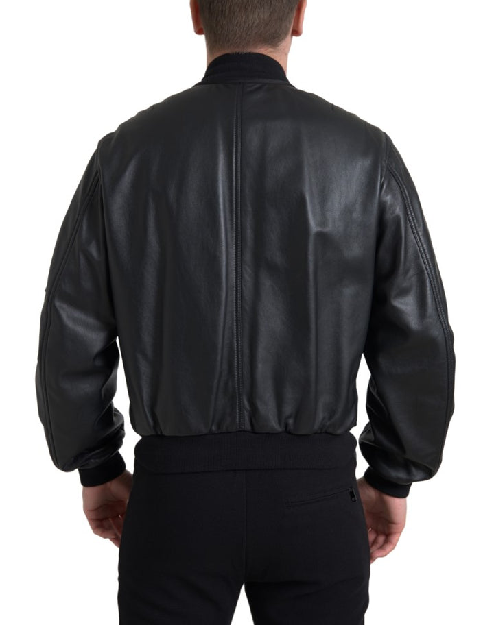 Dolce & Gabbana - Dolce & Gabbana Elegant Black Leather Bomber Jacket - JKT3659 - 44 - Ask Me Wear