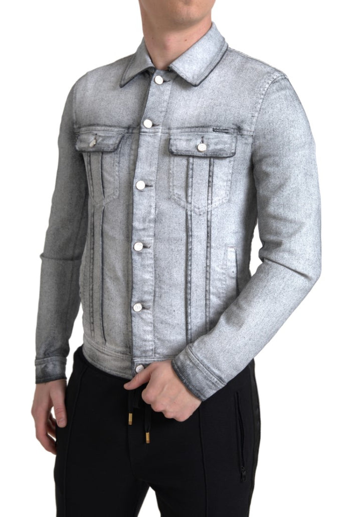 Dolce & Gabbana - Dolce & Gabbana Elegant Gray Cotton Stretch Denim Jacket - JKT3663 - 48 - Ask Me Wear