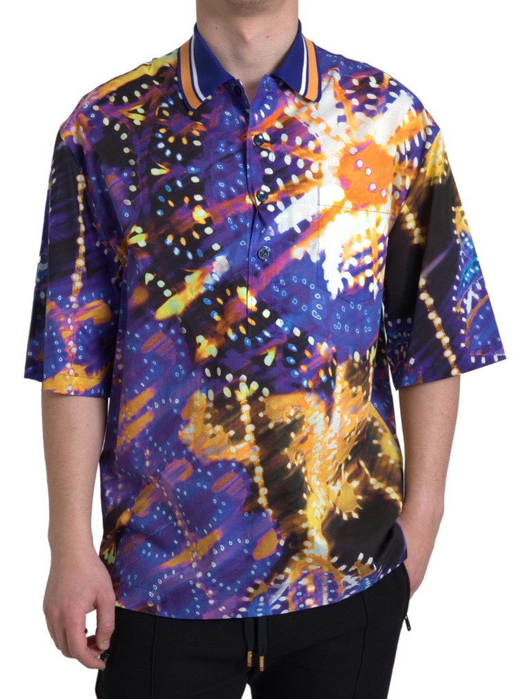 Dolce &amp; Gabbana Luminaire Print Cotton Polo Top Men Shirt by Dolce &amp; Gabbana outlet now on sale