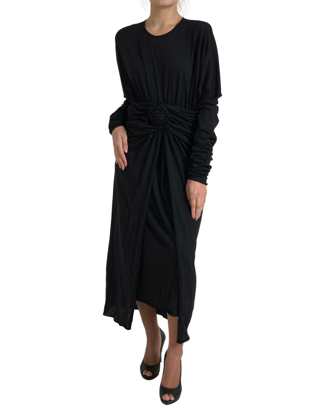 wool wrap dress midi Wool Midi Dress: Women's Winter Flare Dress with Pockets