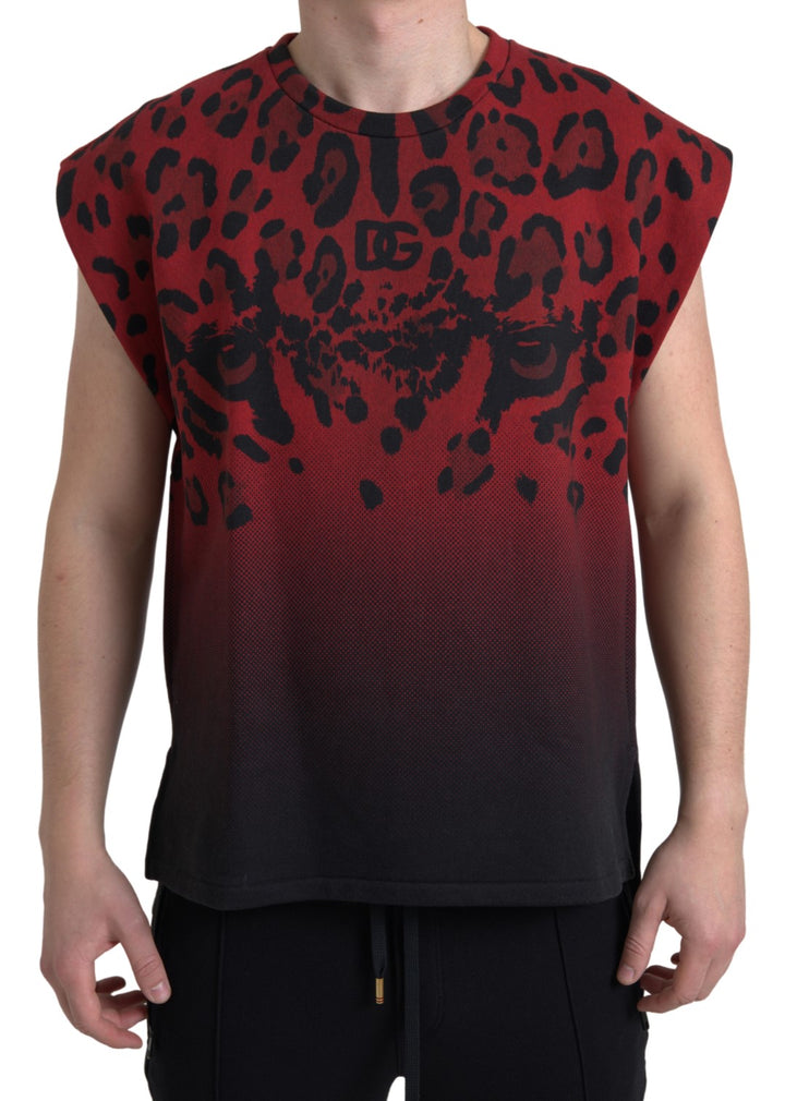 Dolce &amp; Gabbana Sample Sale Dolce &amp; Gabbana Red Leopard Cotton Sleeveless Tank T-shirt - | Designer outlet