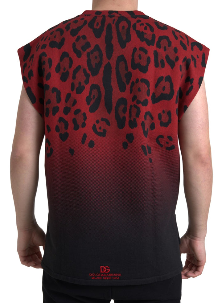 Dolce &amp; Gabbana Sample Sale Dolce &amp; Gabbana Red Leopard Cotton Sleeveless Tank T-shirt - | Designer outlet