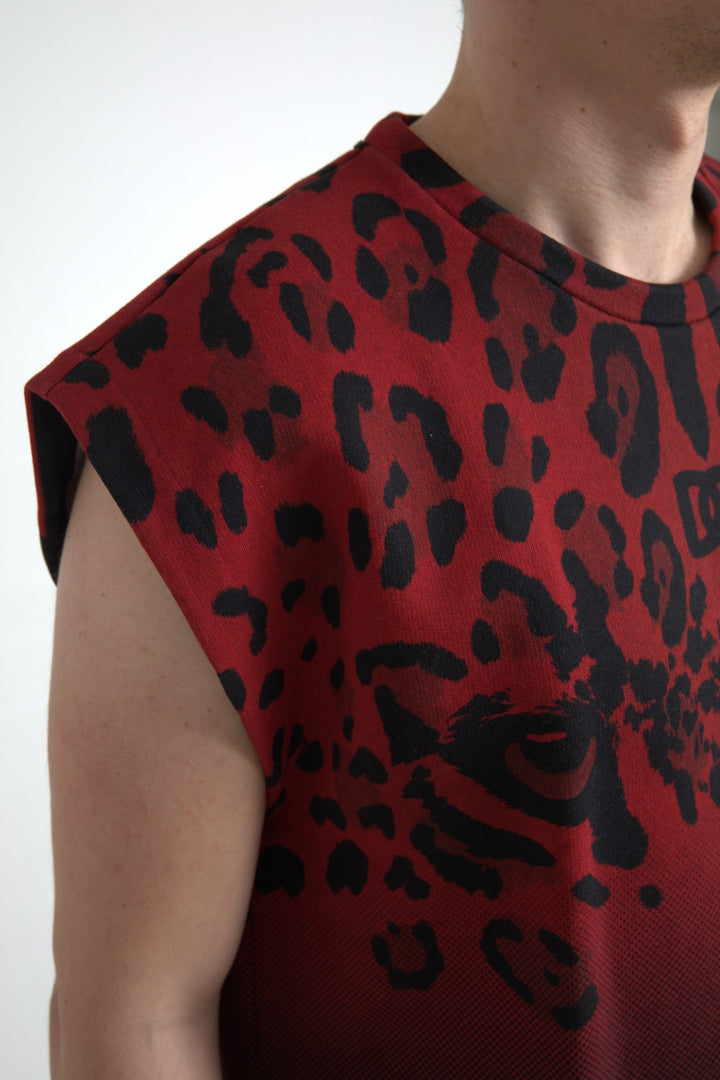 Dolce &amp; Gabbana Sample Sale Dolce &amp; Gabbana Red Leopard Cotton Sleeveless Tank T-shirt - | Designer outlet