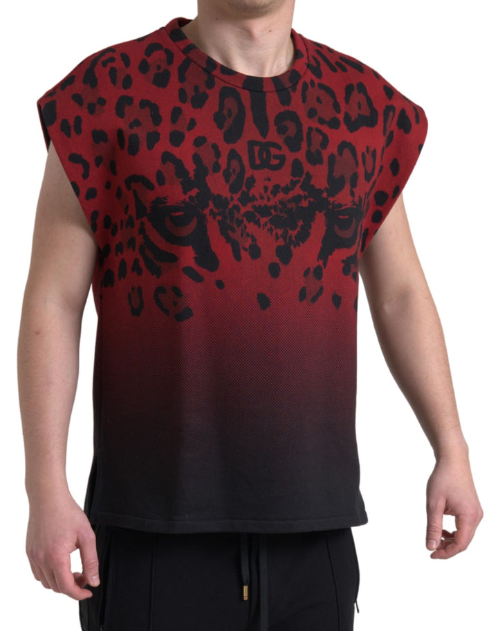 Dolce &amp; Gabbana Sample Sale Dolce &amp; Gabbana Red Leopard Cotton Sleeveless Tank T-shirt - | Designer outlet