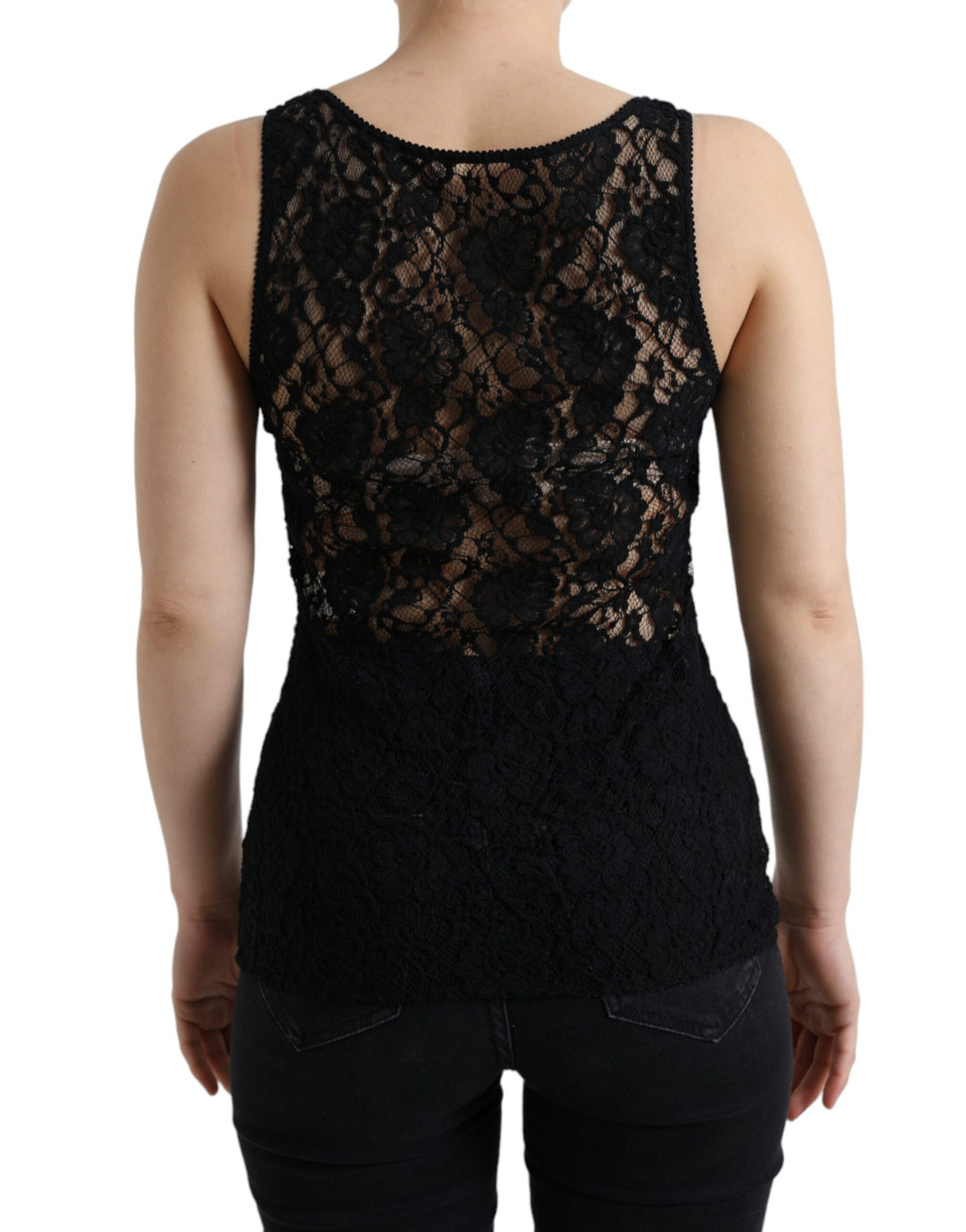 Dolce & Gabbana Elegant Lace Tank Top with Logo Stripe