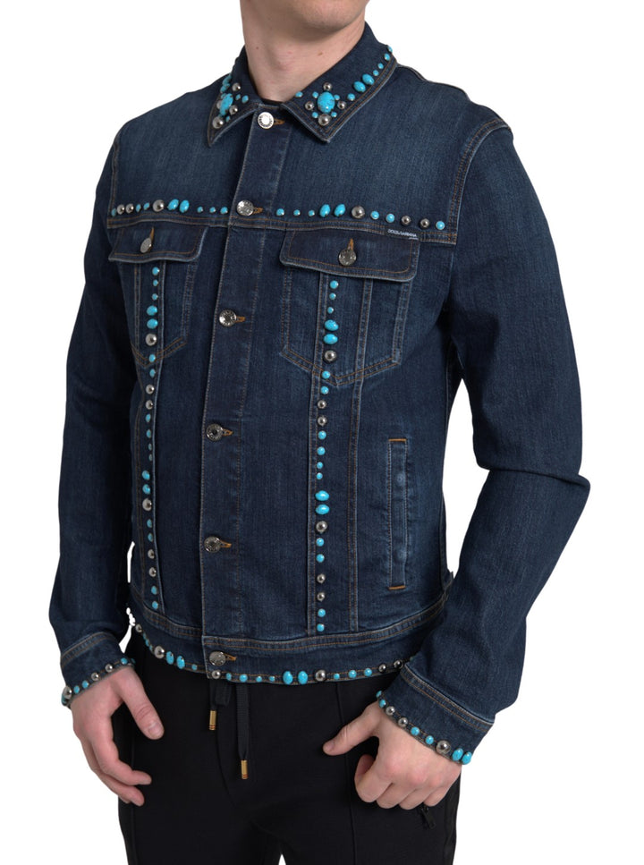 Dolce & Gabbana - Dolce & Gabbana Embellished Turquoise Denim Jacket - JKT3667 - 52 - Ask Me Wear