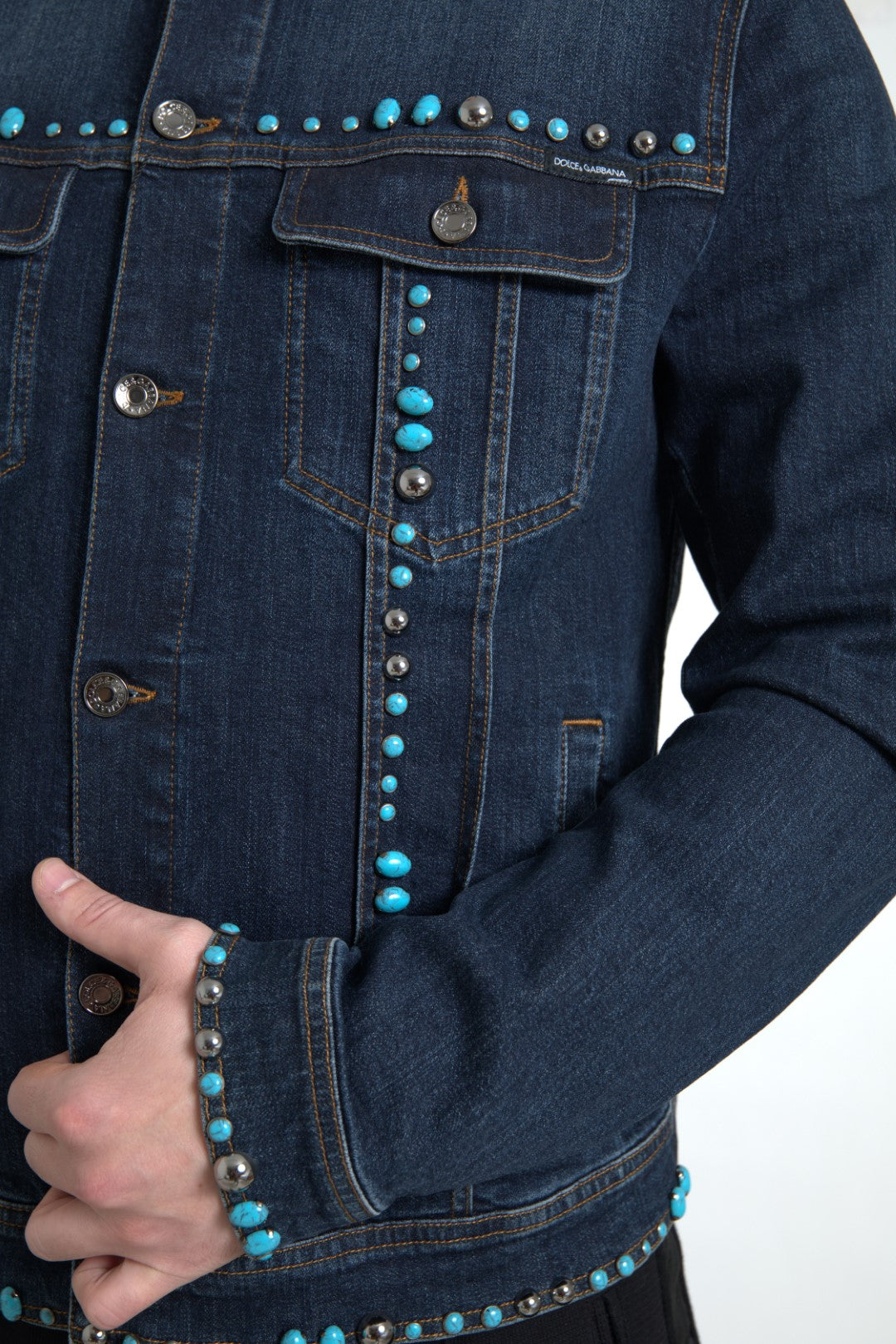 Dolce & Gabbana - Dolce & Gabbana Embellished Turquoise Denim Jacket - JKT3667 - 52 - Ask Me Wear